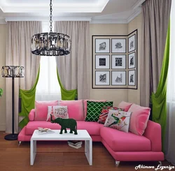 Green pink living room photo