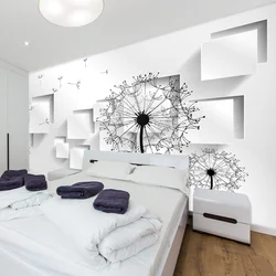 Wallpaper with dandelions in the bedroom interior