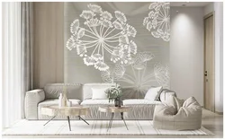 Wallpaper with dandelions in the bedroom interior