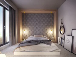 Bedroom interior with bed against the wall