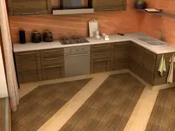 Wood-effect tiles in the kitchen interior