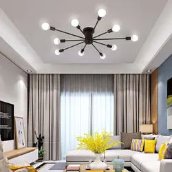 Chandelier in the interior of a small living room