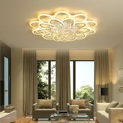 Chandelier in the interior of a small living room