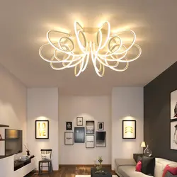 Chandelier in the interior of a small living room