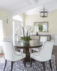 Tables in the interior of the kitchen living room