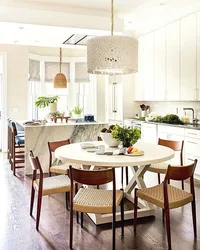 Tables in the interior of the kitchen living room