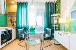 Emerald curtains in the kitchen design