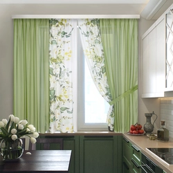 Emerald curtains in the kitchen design