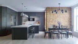 Gray Brick In The Kitchen Interior