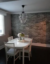 Gray brick in the kitchen interior