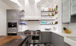 Серый кирпич в интерьере кухни