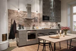 Gray Brick In The Kitchen Interior