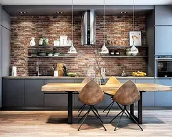 Gray brick in the kitchen interior