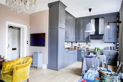 Gray Blue Kitchen Living Room Design