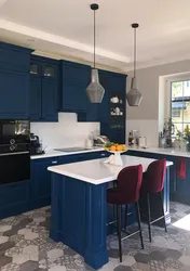 Gray blue kitchen living room design