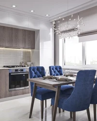 Gray blue kitchen living room design
