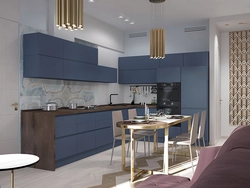 Gray Blue Kitchen Living Room Design