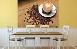 Kitchen design with coffee wallpaper