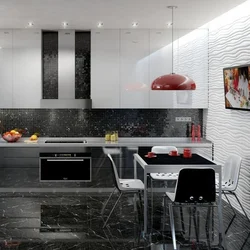 Black porcelain tiles in the kitchen photo