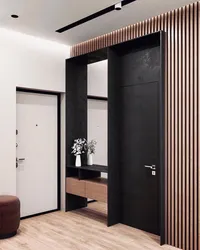 Black wardrobe in the hallway interior