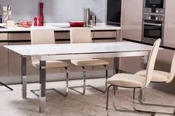 Rectangular table in the kitchen interior