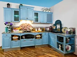 Угловая Кухня Голубая Фото