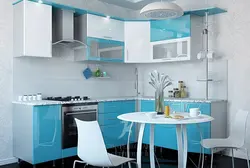 Угловая кухня голубая фото
