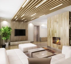 Wooden panels in the living room interior