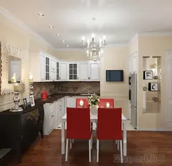 Kitchen Interior With Red Chairs