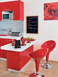 Kitchen interior with red chairs