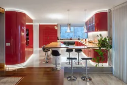 Kitchen interior with red chairs