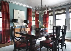 Kitchen interior with red chairs