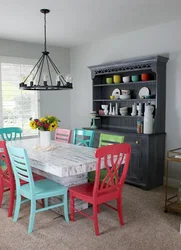 Kitchen interior with red chairs