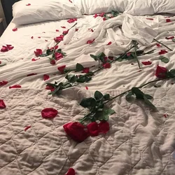 The whole bedroom is covered in roses photo