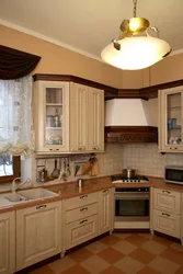 Photo of a kitchen with a corner hood