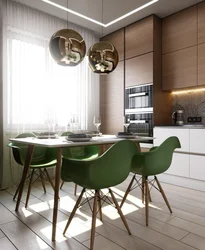 Photo of a kitchen with green chairs