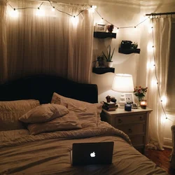 Photo of a bedroom at night