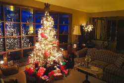 Photo of a living room with a Christmas tree