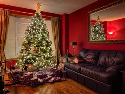 Photo of a living room with a Christmas tree