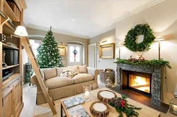 Photo of a living room with a Christmas tree