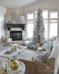 Photo of a living room with a Christmas tree