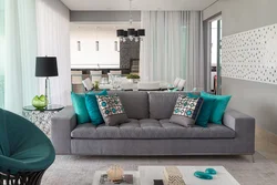 Gray Turquoise Living Room Photo