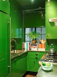 Kitchen interior with green refrigerator