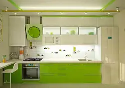 Kitchen Interior With Green Refrigerator
