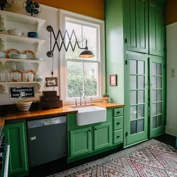 Kitchen interior with green refrigerator