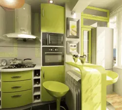 Kitchen interior with green refrigerator