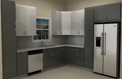 Design white kitchen gray refrigerator