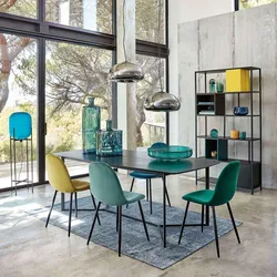 Emerald colored chairs for the kitchen in the interior