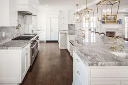 White Kitchen With Marble Splashback Photo