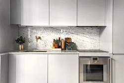 White Kitchen With Marble Splashback Photo